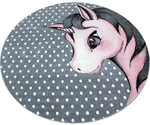 Carpetsale24 Runder Kinderteppich Einhornmotiv Ø160 cm – Großer Spielteppich für Mädchen – Hautsympathisch & Traumhaft