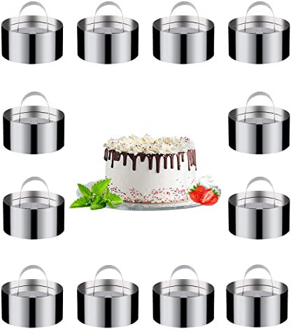 12 psc Pastel Molde, Tartas de Acero Inoxidable Anillos, Molde Tarta Desmontable, Pastel de Círculo para Postres Pasteles Chocolates, Anillo Antiadherente