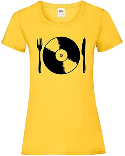 T-shirt avec couverts pour femme, Jaune tournesol., XS