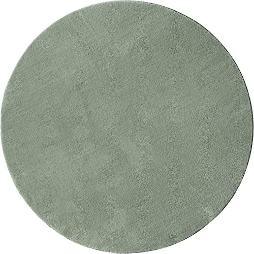 Mia´s Teppiche Taos – kuscheliger Kurzflor Teppich in Felloptik, super Soft & waschbar bis 30°C, mit Anti-Rutsch-Unterseite, Wohnzimmer & Schlafzimmer, Made in Türkiye, Grün, 120 x 120 cm Rund