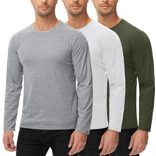 Langarmshirt Für Herren 100% Baumwolle 3 Pack T Shirt Rundhalsausschnitt Basic Maschenware Cotton Langarm Shirt Longsleeve Männer