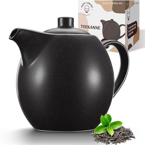 Happy Lemuro Théière en céramique avec infuseur - 1,2 l - Noir (anthracite) - Théière en céramique - Accessoire de thé pour thé en vrac