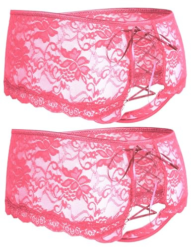 ohyeahlady Womens Lace French Knickers Sexy Thong Panties | XS-4XL, Multipack Bikini Briefs, Adjustable Back Cross Cheeky Underwear, Soft Strechy, Comfortable for Date Night,Bedroom