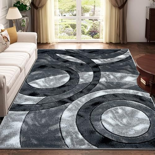 Rugs Inn Retro Area Rug - Super Soft Large Living Room Bedroom Bedside Carpet High Dense Pile Non Slip Thick Solid Color Washable Kitchen Rugs (Grey, 120 x 170 cm)