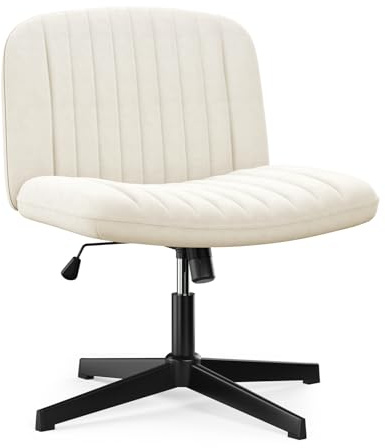Naspaluro Silla de Oficina, Silla de Escritorio sin Reposabrazos, Altura Ajustable, Función Mecedora, Silla Giratoria sin Ruedas con Tapizado de Tela, silla de Maquillaje Adecuada para el Hogar, Crema