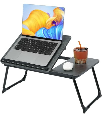 EDWINENE Laptop-Tisch, Laptop-Betttisch，Laptoptisch fürs Bett ，Betttisch mit klappbaren Beinen, Faltbarer und höhenverstellbarer Betttisch mit Getränkehalter für Sofa, Sessel beim Arbeiten, Lernen