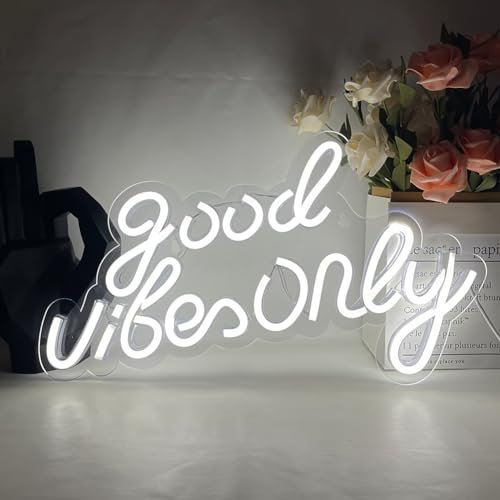 UExnkj-Y LED Good Vibes Blanc Enseigne Néon Acrylique Lettres LED Signes Panneau Lumineux LED Neon pour Chambre Décoration Murale, Fête De Mariage, Chambre De Filles, Hôtel, Bar