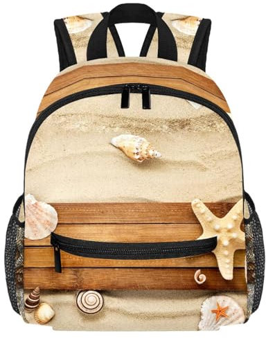 FVQL Kleinkind-Rucksack, Kinderrucksack, Strand, Sand, Muschel, Seestern, Mehrfarbig2433, 25.4x10x30cm/10x4x12in