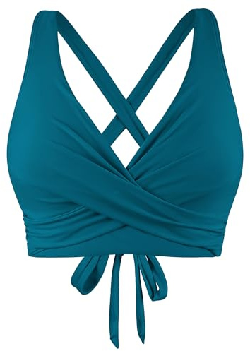 Firpearl Underwire Bikini Tops for Women Criss Cross Bathing Suit Tops Push Up Swimsuit Top Full Coverage Bikini Blue Coral US8-10