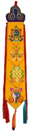 Colgante de tela tibetana para tambor de mano, diseño de ocho auspiciosos