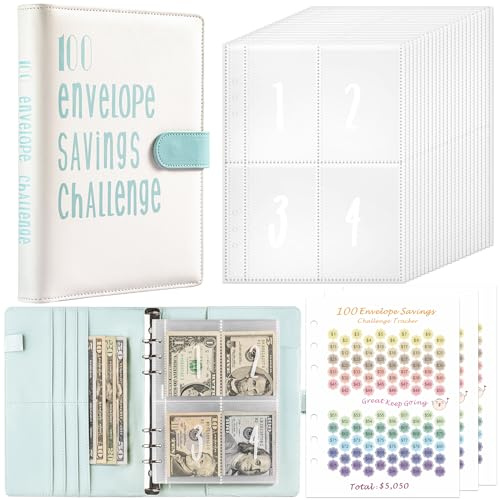 Budget Planner Deutsch Budget Planer Geld Organizer mit 100 Binder Taschen A5 Mulitfarbig Ringbuchordner für Finanzplaner Budget Sparen Mappe Cash Stuffing Startset Geburtstags Geschenk (Blau)