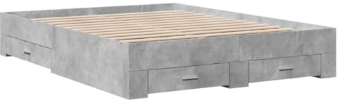 vidaXL Bettgestell, Bett mit Schubladen, Bettrahmen mit Sperrholzlatten, Doppelbett für Schlafzimmer, Schubladenbett, Betongrau 150x200cm Holzwerkstoff