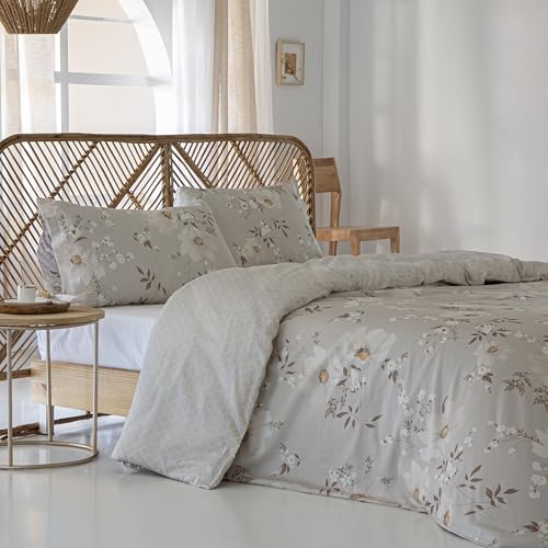 COTTON ARTean Copripiumino Reversibile per Letto 150 Satin Cotone 200 Fili YERA Copripiumino Reversibile 240x220 + 2 Federe per Cuscino Chiusura con Bottoni