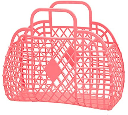 Cesta de almacenamiento hueca de plástico, reutilizable, portátil, plegable, para playa, hogar, mesita de noche, compras, juguetes, ropa (rojo)