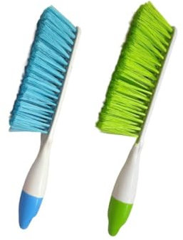 2 Pack Soft Bristle Bed Sheets Sweeping Cleaning Brush with Long Hand, Counter Duster for Debris Hair Remover Desk Quilt Sofa Furniture (Blue, Green)