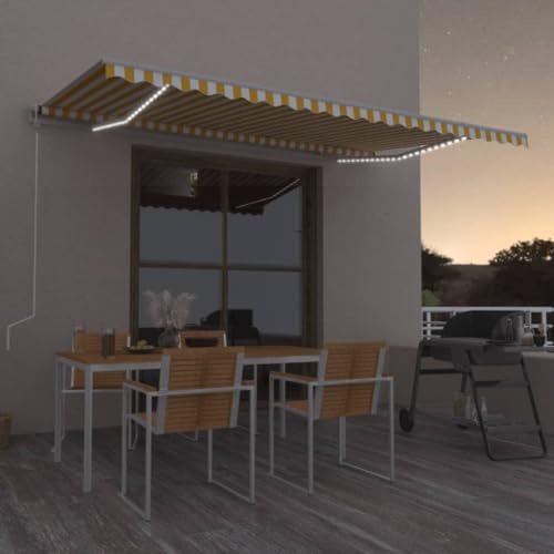ZEYUAN Gelenkarmmarkise Einziehbar, Sichtschutz Balkon, Balkon Markise, Seitenmarkise, Sonnenvorhang, Klemmmarkise, Balkonmarkisen, 500x350 cm Gelb und Weiß