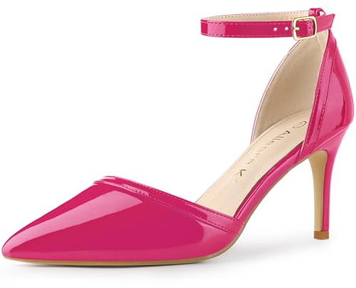 Allegra K Women's Pointy Toe Ankle Strap Stiletto Heels Pumps Hot Pink 7 UK/Label Size 9 US