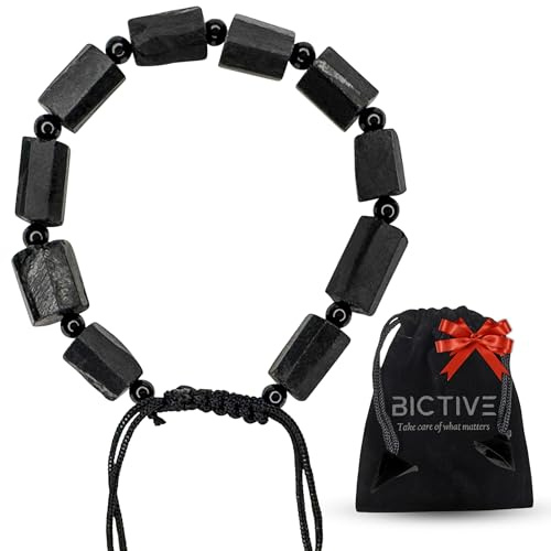 BICTIVE®︎ Pulsera de Turmalina Negra Acabado Bruto Hecha a Mano. Pulseras Piedras Naturales, Piedra Natural, Proteccion Malas Energias. Para Mujer y Hombre