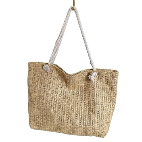AYWTIUN Strandtasche Damen Raffia Strohtasche Große Kapazität Gestrickte Tragetasche Handtasche Sommer Strandurlaub Luxus Design Schultertasche for Damen(Khaki)