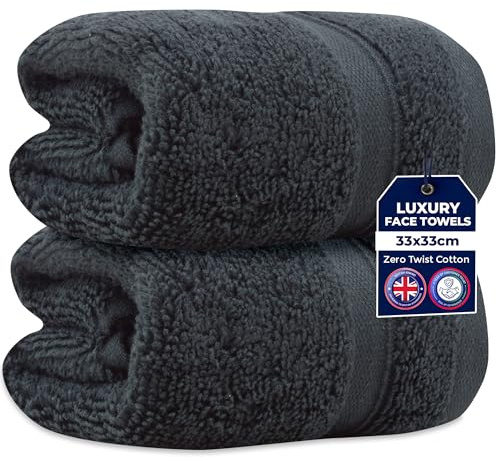 Towelogy Zero Twist Face Cloths 33x33cm - 100% Egyptian Cotton Washcloths Absorbent & Super Soft Hotel Quality Towels | Oeko-Tex Certified (2, Charcoal Grey)