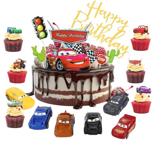 Car Tortendeko,Cars Geburtstagsdeko,26Pcs Cars Torten Deko,küchendeko Cars,Kuchen Decoration Cars Torte Topper,Tortenaufleger Cars,Cupcake Topper Geburtstag