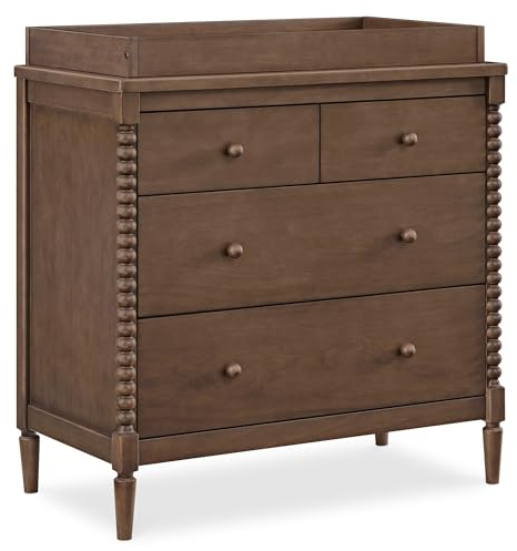 Delta Children Saint 4 Drawer Dresser with Changing Top and Interlocking Drawers, Teak Brown