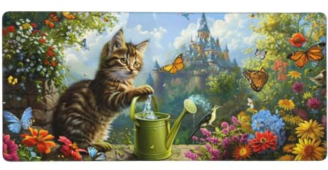 Gaming Mouse Pad Cat Mouse Mat 600x400x3mm Washable Large Mouse Mat, Mouse Mats for Desk, Large Extended XXL Garden Mouse Mat with Anti-Slip Rubber Base, Desk Pad for Desk Keyboard Decor,Gifts for Men
