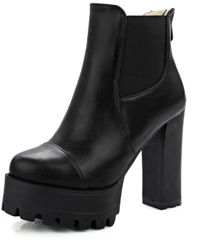 Asterisco Bottines À Talons Épais Pour Femmes avec Plateforme Talons Hauts Bottines Bout Rond Zip Bottines Chelsea, U193892Mc Noir Taille 33 EU/32Cn