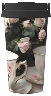 VPPUR Tazze da tè con rose romantiche stampe shabby portatili isolate tazza da caffè in acciaio inox tazza da viaggio per entrambe le bevande calde e fredde