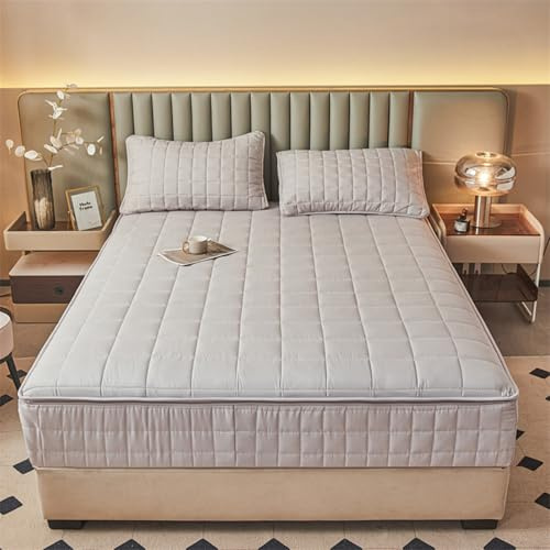 Proteggi Materasso Matrimoniale con Cerniera 60/70/140/160 Personalizzabile Coprimaterasso con Zip Lenzuolo Trapuntata Fodera Materasso Integrale Sfoderabile Rivestimento Materassi (160x200+16cm,Gray