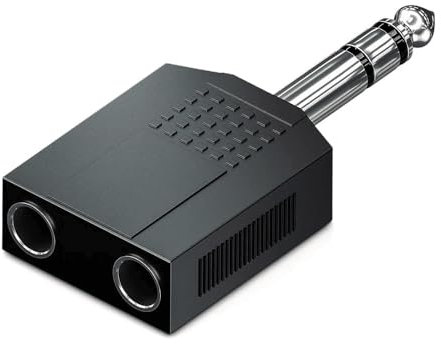 TECHZOCO Adaptador Audio Estereo, Splitter 1x 6,3mm Jack Plug a 2X 6,3mm Jack, Duplicador Audio 6.35 mm, Conector Divisor Estéreo 6,35 mm, Estereo, Apto para Auriculares, micrófono, Amplificador