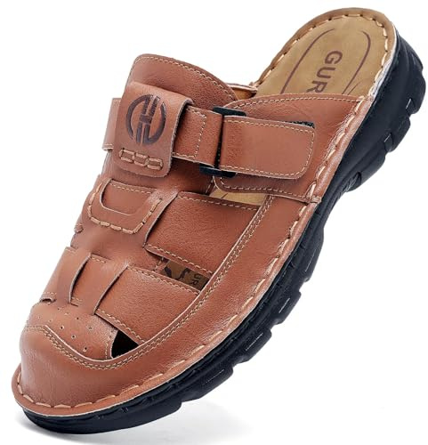GURGER Homme Sabots et Mules Été Pantoufles Cuir Sandales Marron Rouge 41