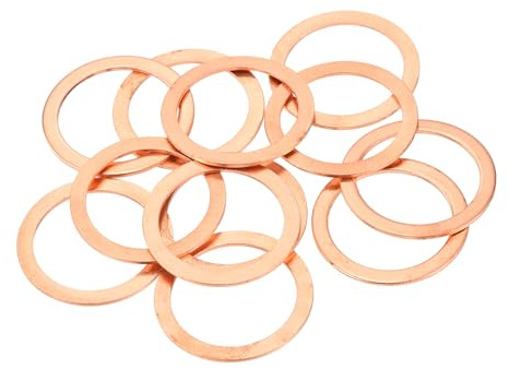 QUARKZMAN 12 Pièces Rondelles Plates en Cuivre, Rondelles d'Écrasement Métriques Plates en Cuivre Amélioré, 21x27x1mm, pour Raccords Hydrauliques Vis Écrou Réparation Électronique