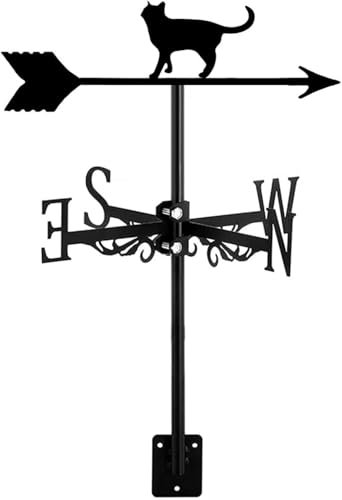 Wetterfahne mit Katzen-Silhouette, Tierornament, Metall, Wetterhahn, Messwerkzeug für Dach, Garten, Terrasse, Hinterhof, Bauernhaus, Hof, Katze D