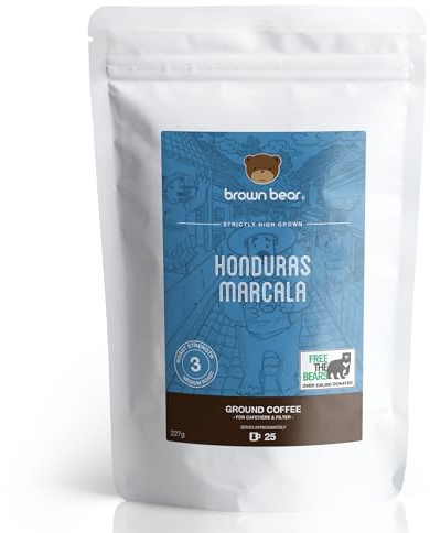 Honduras Medium Roast Ground Coffee 227g – Honduras Marcala Strictly High Grown - For V60 Filter Cafetiere French Press – 100% Arabica – Donation to Free The Bears