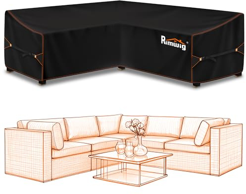 Rimwig Outdoor Sofa Covers Waterproof 420D Heavy Duty Patio V-Shape Furniture Cover with Rainproof Lawn Rattan Corner Sofa Cover 100x100inch Outdoor Couch Cover