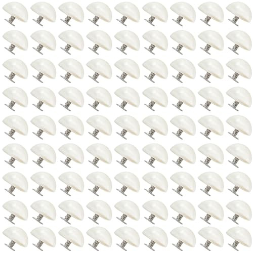 100 Sets Beige Pearl Rivets Studs Buttons 6MM Semi-Round Pearl Decoration Buttons for Craft,Sweater,Shirt