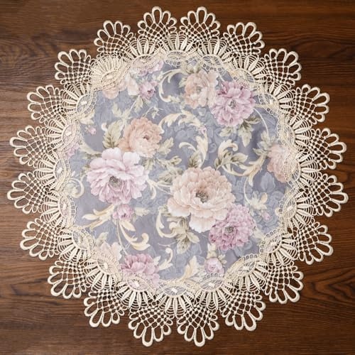URROMA Centrino rotondo retrò in pizzo jacquard a rete, elegante tovaglietta all'uncinetto, set da tè, decorazione per comò di casa, tavolo da pranzo, 50 cm