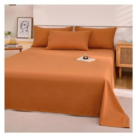 Betttuch ohne Gummizug Bed Sheets Betttuch ohne Gummi und Laken Bedsheets 100% Gewaschene Baumwolllaken Weiches und Atmungsaktives(Orange,240x245cm+48x74cm x2)