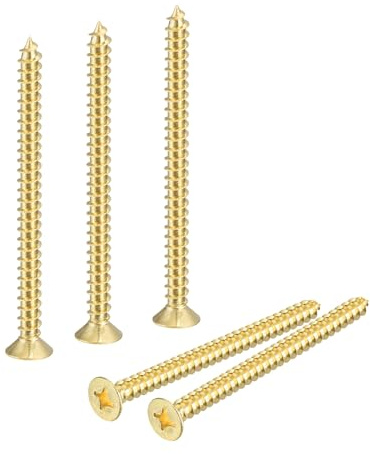sourcing map 5Pcs Brass Wood Screws, M6 x 60mm Phillips Flat Head Self Tapping Screw WoodWorking Screw for Door Hinges, Wooden Furniture, Home Appliances