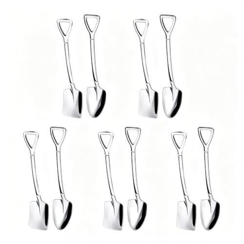 Set di 10 cucchiai da dessert argentati, 12,2 cm, a forma di pala, in acciaio inox, per gelato, frutta, per casa, cucina o ristorante, posate da dessert