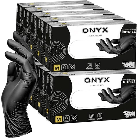 Generico ONYX 1000 Guanti Nitrile Neri S/M/L monouso senza polvere, ipoallergenici per Estetisti, Tatuatori, Manipolazione degli Alimenti (M (1000))