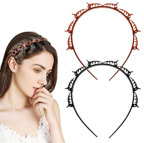 GGUFAY Serre-Tête Femme 2 Pièces Avec Pinces - Pour Sport, Maquillage & Coiffure Princesse - Confortable Anti-Glissement (Noir, Marron)