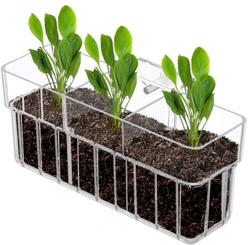 Pawfly Clear Acrylic Aquarium Plant Holder for Fish Tanks, 3 Slots Top Hanging Fish Tank Planting Holder with Hook, Adjustable Aquarium Planter Cup, Plant Pot for Water Feature Decoration