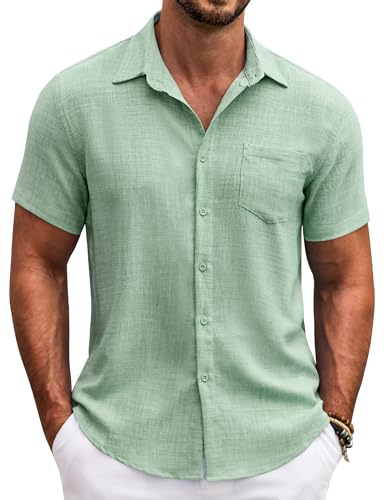COOFANDY Herren Hemd Kurzarm Sommer Freizeit Leicht Strand Regular Fit Männer Hemden mit Brusttasche