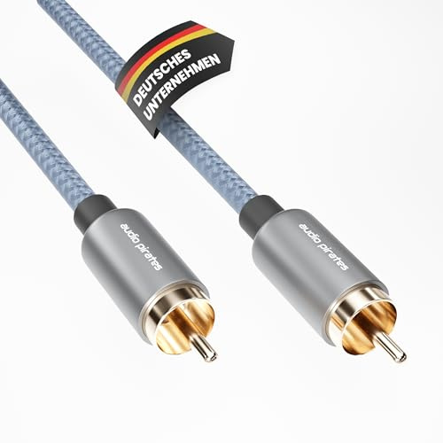 audio pirates Subwoofer Cinch-Kabel 1 x 1 RCA-KAbel – Koaxiales Audio-Kabel mit 24 K vergoldetem Stecker, OFC-Kupfer & doppelter Abschirmung – Lautsprecherkabel für Subwoofer (2-Pack 2m)