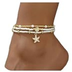 BelleVive 3-teiliges Perlen-Fußkettchen-Set für Frauen, verstellbares Boho-Muschel-Fußkettchen, Hawaiianischer Strand-Muschel-Perlen-Scheiben-Seestern-Fußschmuck, Sommer-Modegeschenke