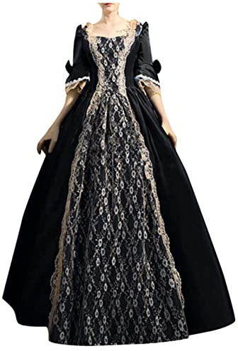 Generisch Damen Rokoko Ballkleid Gothic Viktorianisches Kleid Kostüm Mittelalter LangeKleid Mehrlagig Spitze Vintage Prinzessin Cosplay Kleid Bodenlang Outfit