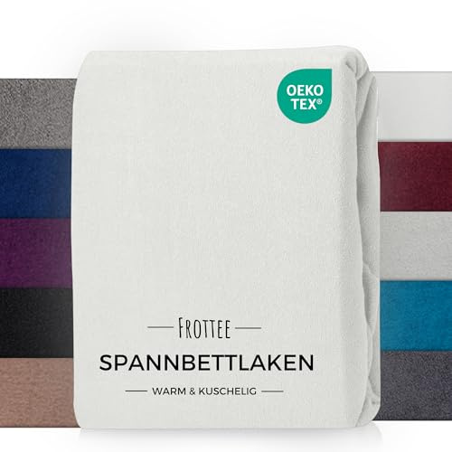 Carpe Sonno Frottee Spannbettlaken 200x200 Warm & Kuschelig - Winter Spannbettlaken 200x200 Frottee Bettlaken flauschig aus 80% Baumwolle - Oeko-TEX zertifiziertes Spannbetttuch Weiß