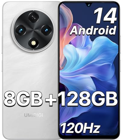 UMIDIGI G100A Mobile Phones, 6.9 120Hz HD+ Display, 8GB+128GB Smartphone Android 14, 6000mAh Battery/20W PD Fast Charging, 13MP Camera, 4G Dual SIM Phone Unlocked, GPS/Fingerprint/Face ID, White